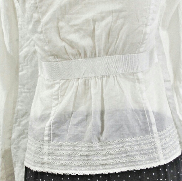 LOFT High Neck Lace Pleated Button Down - Picture 7 of 7
